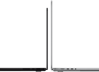 MacBook Pro 14-inch and 16-inch back to back, showing size difference and emphasising the narrow profile