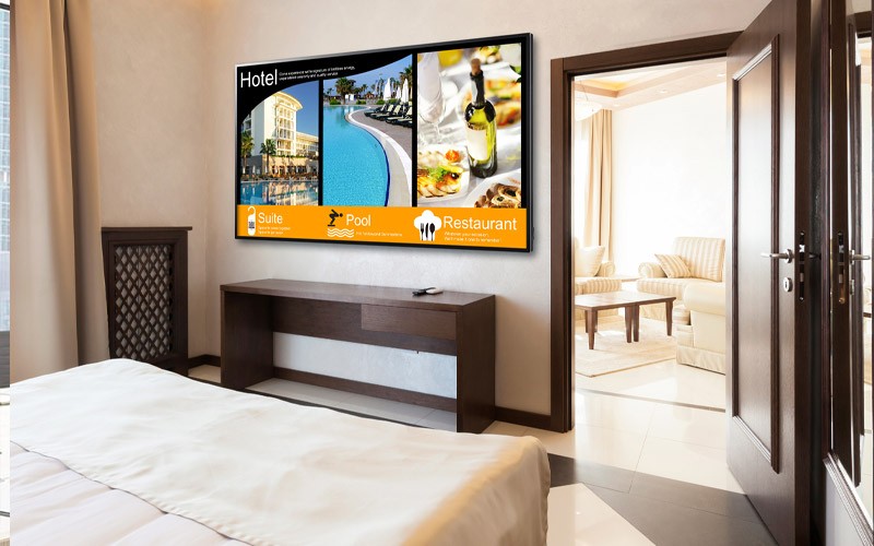 Digital signage in display in a hotel room